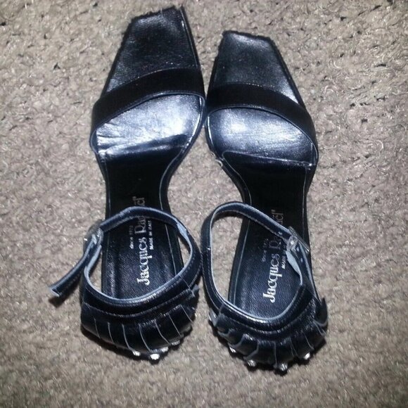 JACQUES RAPHAEL-ITALY-Black Leather Ankle Wrap-Jeweled Kilty Sandals-Sz 37-NEW - Picture 5 of 8